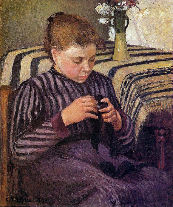  Camille Pissarro Young Girl Mending Her Stockings - Art Print
