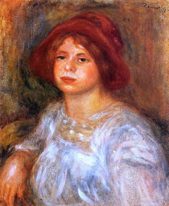  Pierre Auguste Renoir Young Girl Wearing a Red Hat - Art Print