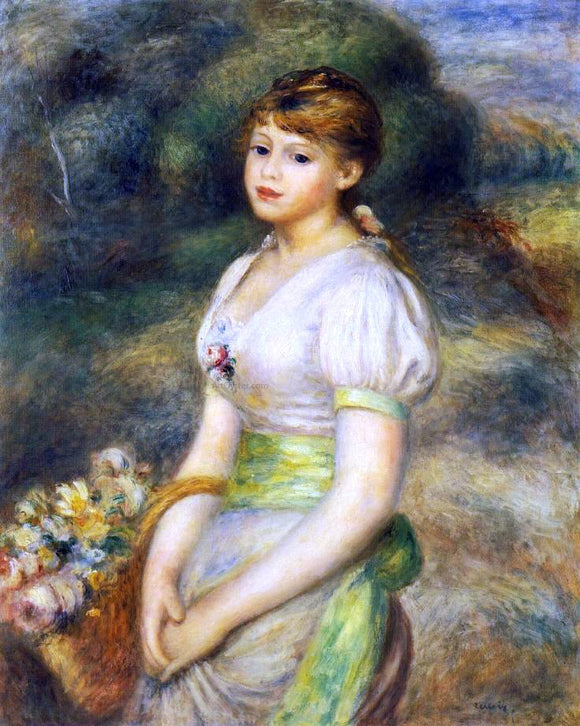  Pierre Auguste Renoir Young Girl with a Basket of Flowers - Art Print