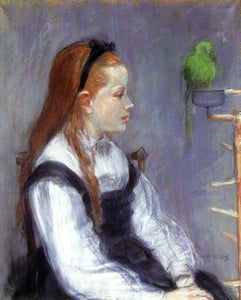  Berthe Morisot Young Girl with a Parrot - Art Print
