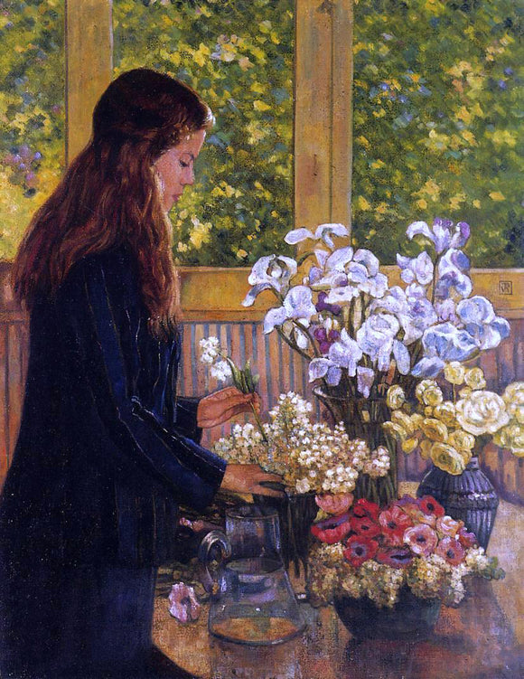  Theo Van Rysselberghe Young Girl with a Vase of Flowers - Art Print