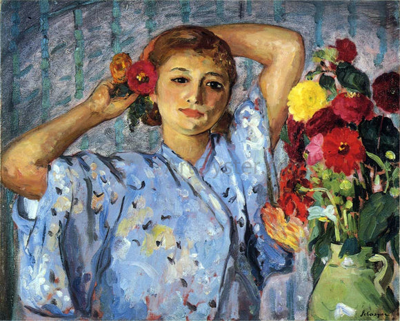  Henri Lebasque A Young Girl with Flowers - Art Print