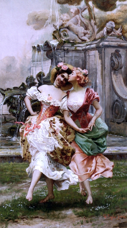  Gioacchino Pagliei Young Girls Dancing by a Fountain - Art Print