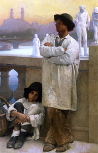  Carl Ernst Von Stetten Young Sculptors on a Bridge in Paris, the Old Trocadero in the Distance - Art Print