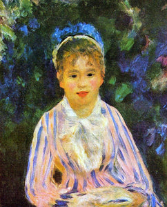  Pierre Auguste Renoir Young Woman in a Blue and Pink Striped Shirt - Art Print
