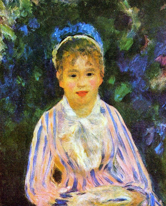  Pierre Auguste Renoir Young Woman in a Blue and Pink Striped Shirt - Art Print