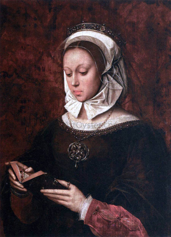  Ambrosius Benson Young Woman in Orison Reading a Book of Hours - Art Print