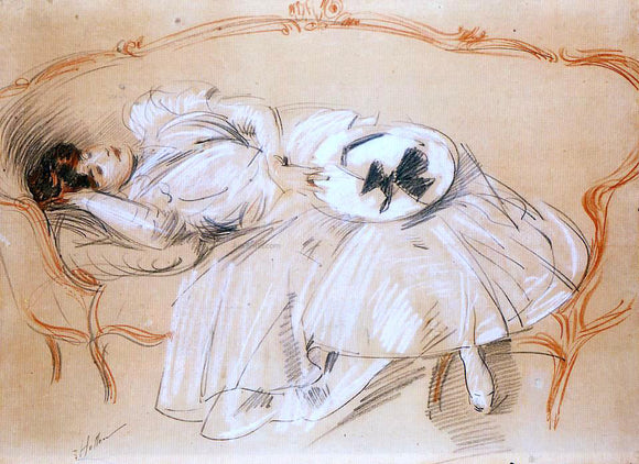  Paul Cesar Helleu Young Woman on a Divan - Art Print