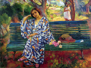  Henri Lebasque AYoung Woman Seated on a Bench - Art Print