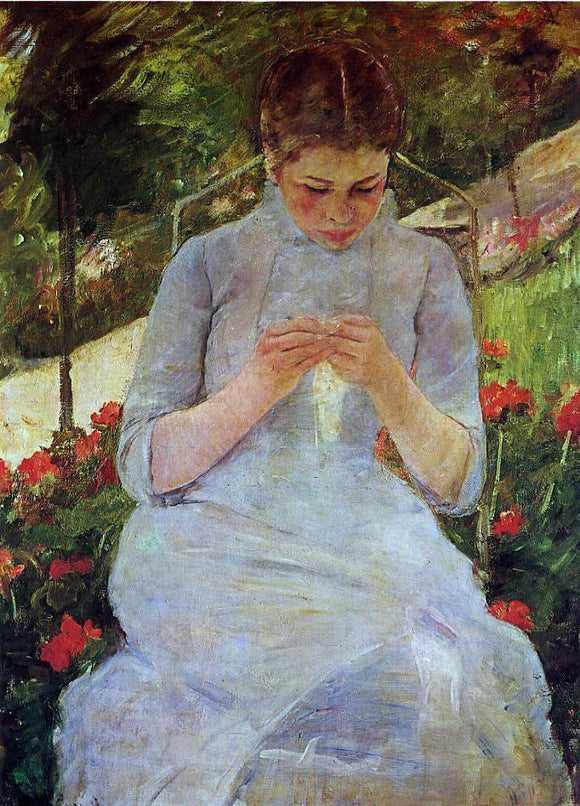  Mary Cassatt Young Woman Sewing in a Garden - Art Print