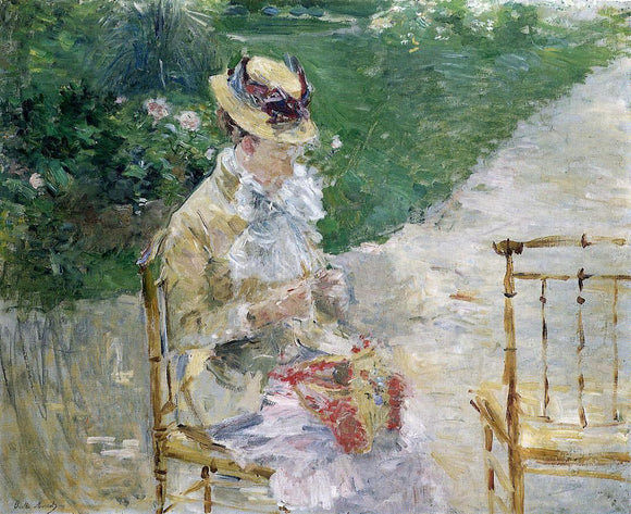  Berthe Morisot Young Woman Sewing in the Garden - Art Print