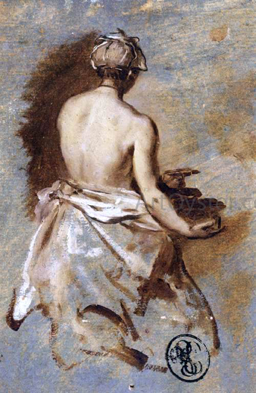  Nicolas Vleughels Young Woman with a Nude Back Presenting a Bowl - Art Print