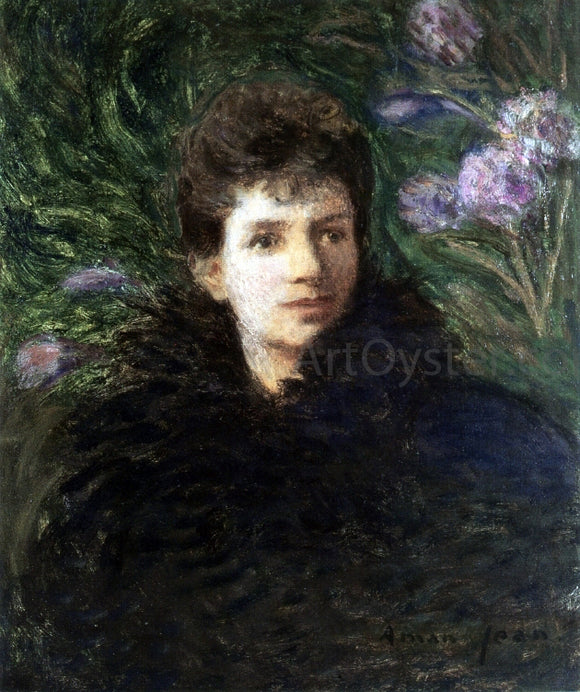 Edmond Francois Aman-Jean Young Woman with Violet Flowers - Art Print