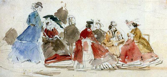  Eugene-Louis Boudin Young Women in Crinolines on the Beach - Art Print