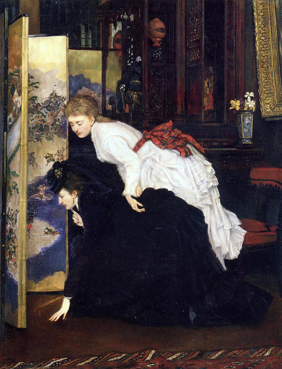  James Tissot Young Women Looking at Japanese Objects - Art Print